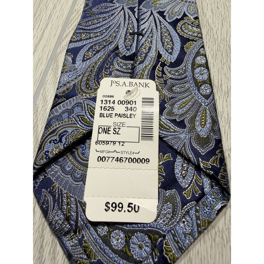 Jos. A. Bank Tie Mens OS Blue Paisley 100% Silk Pointed Jacquard New Signature